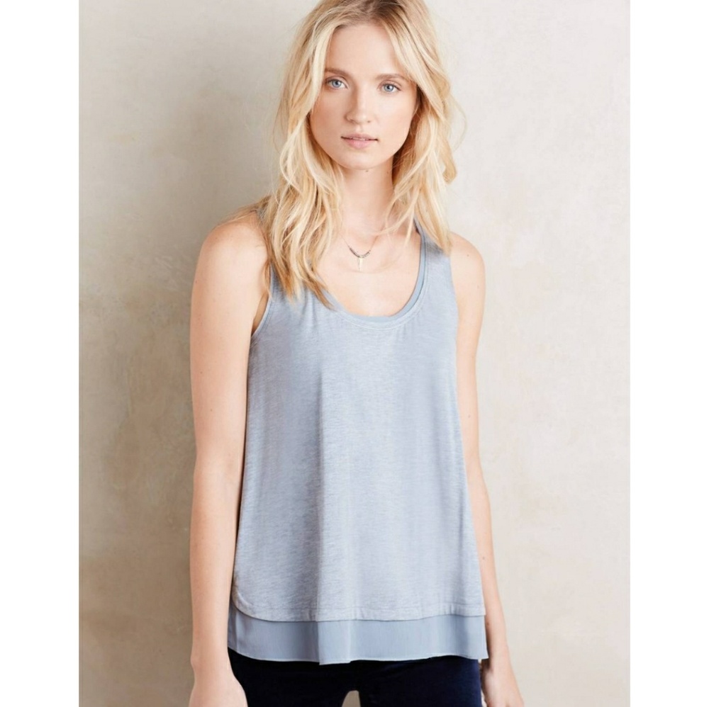 Eloise Anthropologie Chiffon Trim Tank XS Sky Blue